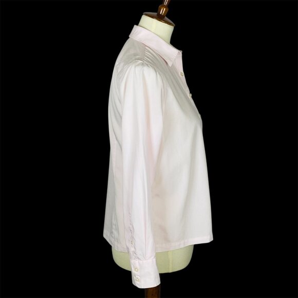 Lands End No Iron Supima Cotton Button Up Blouse Sz PM Blush Pink Career Office - Picture 3 of 7